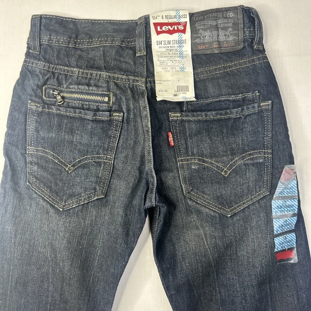 Levis‎ 514 Slim Straight Leg Jeans Boys 8 24x22 Regular Dark Wash Zipper Pocket